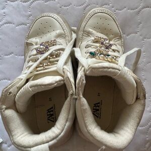 Zara White High-Top Sneakers with Jewel Details